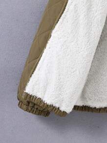 青少年男孩用字母拼接teddy毛裡套袋式袋帽拼接夾棉夾克