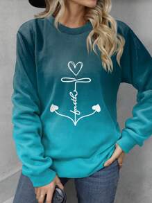 SHEIN LUNE 女款漸層圓領長袖運動衫 - 水鴨藍 - 查看 1