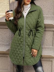 EMERY ROSE 女士菱形绗缝羽绒夹克，腰部有抽绳 - 綠色 - 查看 5