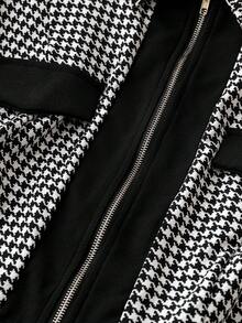 SHEIN LUNE Của phụ nữ Kích thước lớn Đồ họa Houndstooth Dây kéo mặt trước Váy sơ mi - Đen và trắng - Xem 5