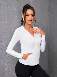SHEIN Sports 女式前拉鍊連帽運動夾克 - 彩色 - 查看 5