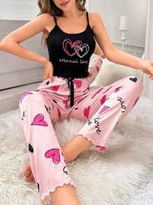 Women's Heart Print Cami Top And Pants Pajama Set - Multicolor - View 4