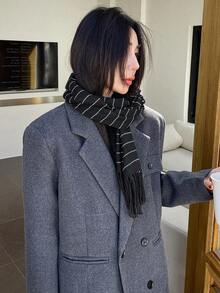 DAZY Striped Fringe Hem Scarf - Black - View 8