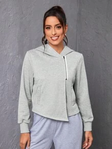 Menodora SHEIN Sport Menodora SHEIN Sport Solid Color Hooded Sports Jacket - Light Grey - View 6