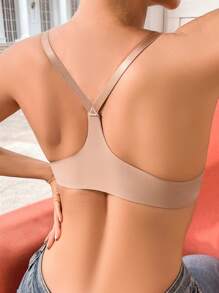 1 pieza Sujetador con cierre frontal liso con aros para mujer - Caqui - Ver 2
