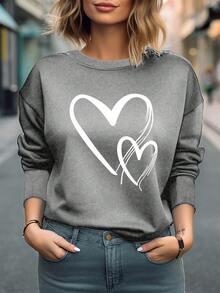 EMERY ROSE Của phụ nữ Tim In Thả vai Áo nỉ - Màu xám đen - Xem 3