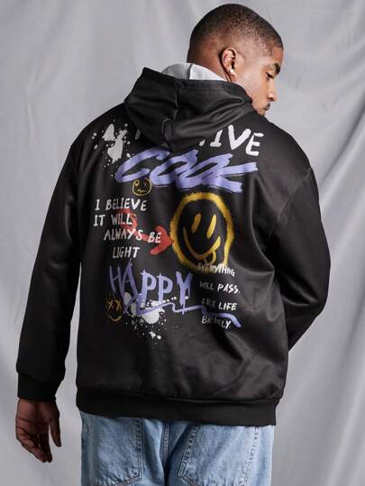 Manfinity LEGND Men's Plus Size Hooded Sweatshirt With Kangaroo Pocket And Letter Print