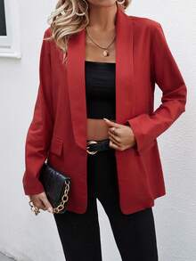 SHEIN Clasi Shawl Collar Flap Detail Placket Blazer - Red - View 4