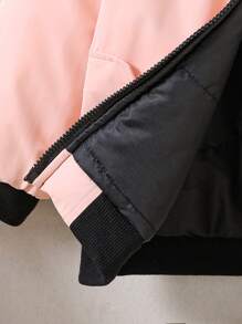 SHEIN Little Girls' Spliced Collar Zip Front Parka, Winter - Dusty Pink - View 3