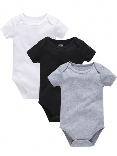 3pcs/Set Solid Color Short Sleeve Kimono Bodysuit For Baby Boys