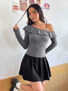 SHEIN MOD Knitted Texture One-Shoulder Women's Top - White - View 5