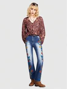 ROMWE Hippie 女用佩斯利圖案印花長袖襯衫 - 白色 - 查看 6