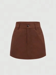 SHEIN Unity 直筒純色裙 - 棕色 - 查看 1