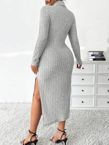 Celure Kích thước lớn Của phụ nữ Cái nĩa cao Sọc Đầm - Xám - Xem 2