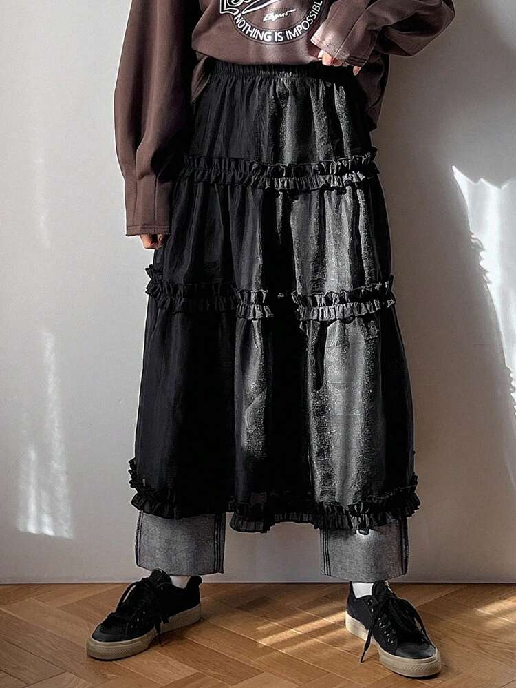 Women's Tiered Frill Asymmetric Hem Skirt