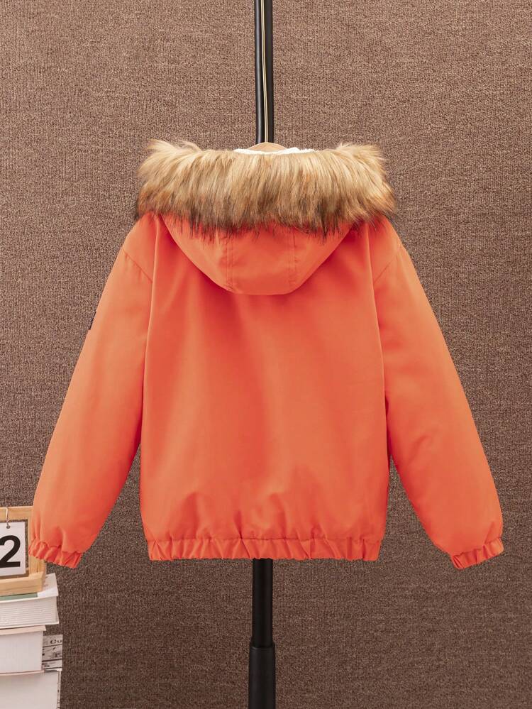 Boys' Autumn Winter Hooded Padded Coat With Collar, Street Style