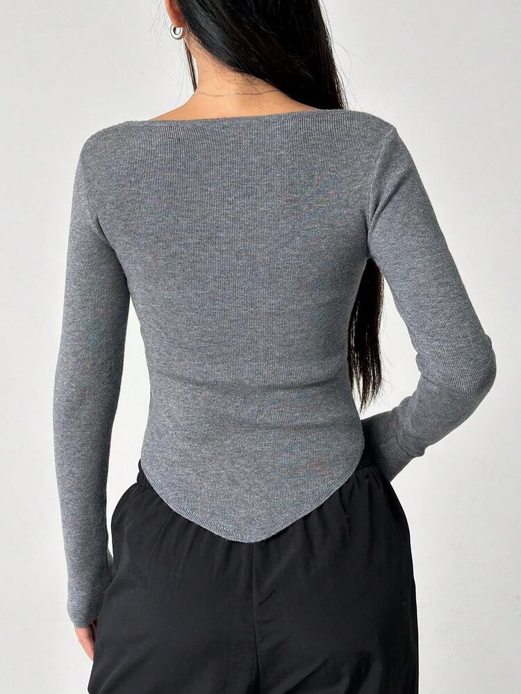 Women's Solid Color Square Neck Long Sleeve Base Shirt