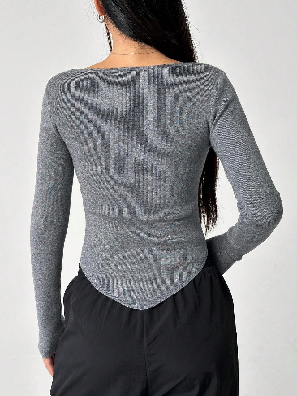 Women's Solid Color Square Neck Long Sleeve Base Shirt