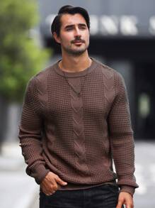 Manfinity Homme Men's Crew Neck Fitted Casual Sweater - Maroon - View 6