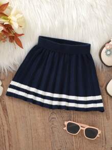 嬰兒女孩條紋邊褶皺針織裙 - 黑色 - 查看 5