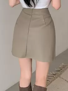 DAZY Women's Plain Wrap Tie Waist Skirt Fall Skirts - Light Grey - View 2