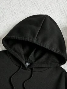 SHEIN LUNE Áo nỉ nữ cỡ lớn màu cà phê in chữ, có dây rút. - màu đen - Xem 3