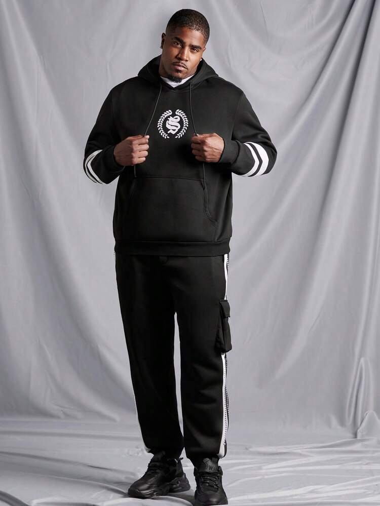Men's Plus Size Pattern Printed Striped Hoodie And Sweatpants Two Piece Set