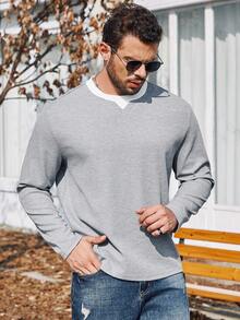 Manfinity Homme 男士大尺碼拼色 T 卹 - 灰色 - 查看 3