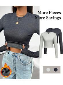 Chiquease 2 piezas Camiseta térmica de manga larga con forro térmico - Multicolor - Ver 2