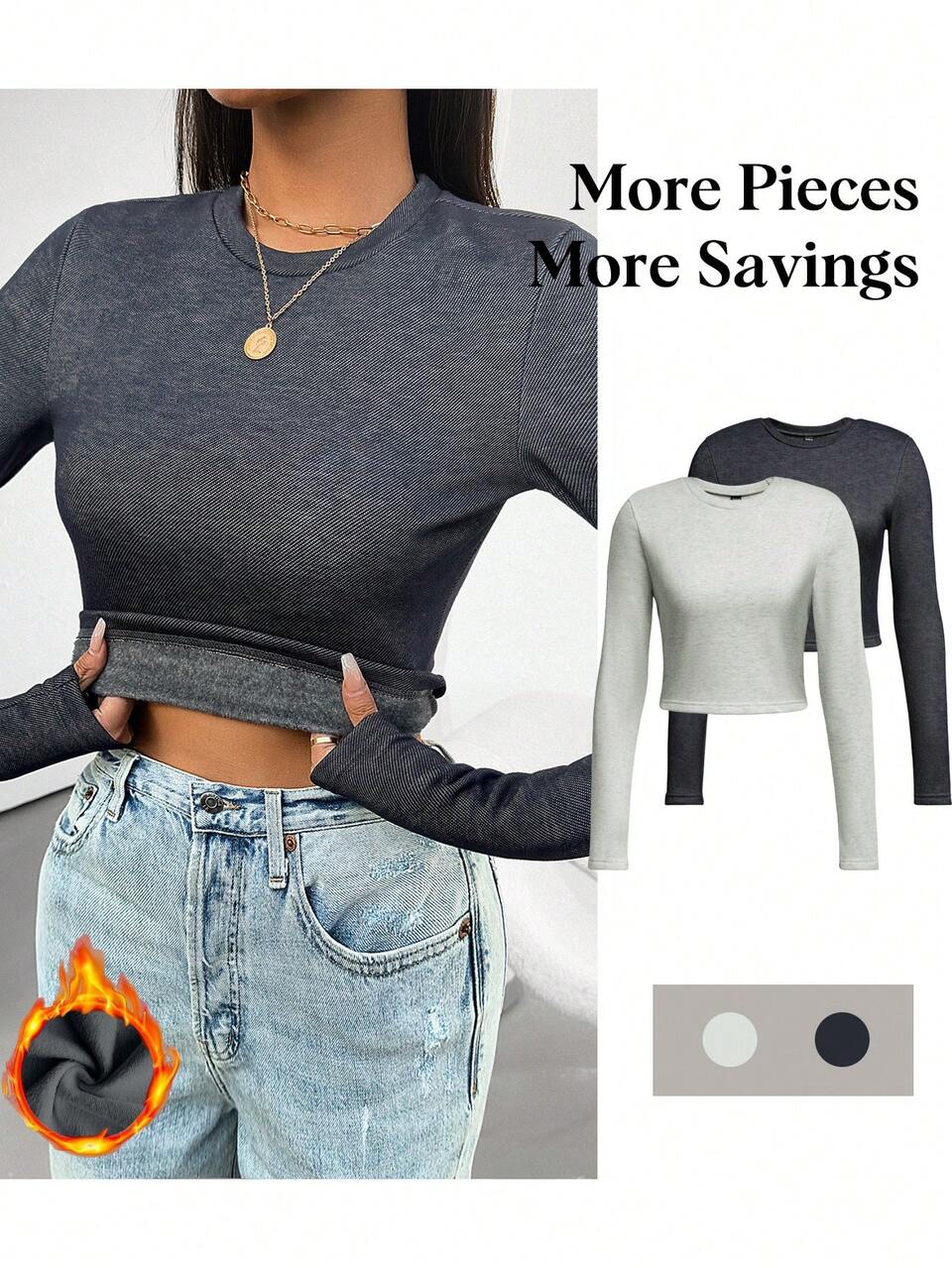 2pcs Thermal Lined Long Sleeve Thermal T-Shirt