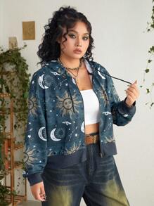 ROMWE PUNK Kích thước lớn Bản in Mặt trời và Mặt trăng Dây kéo Hoodie - Nhiều màu - Xem 3