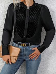 SHEIN Clasi Của phụ nữ Đen Áo sơ mi Với Ren cổ áo - màu đen - Xem 3