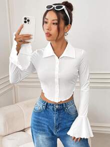 SHEIN EZwear Của phụ nữ Quần skinny Áo sơ mi Với chuông - trắng - Xem 1