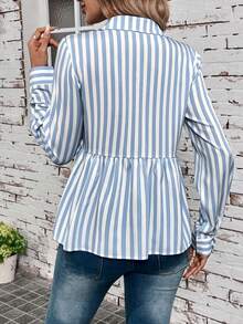 SHEIN LUNE Half Placket Striped Shirt - Blue and White - View 2