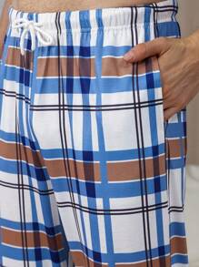 Men's Plaid Drawstring Waist Home Wear Bottoms - Multicolor - View 3