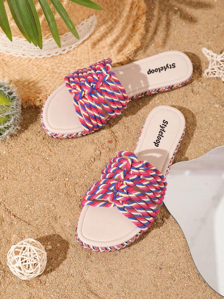 Colorful Platform Woven Strap Women's Slippers Sandals For Vacation