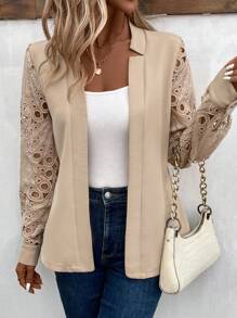 EMERY ROSE Manteau Ajouré En Dentelle De Couleur Unie