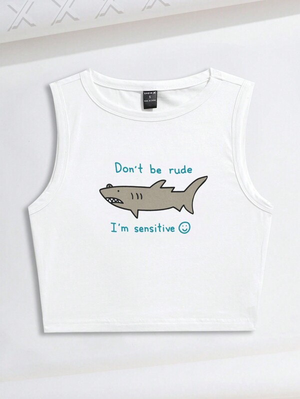 EVERYDAYFISH Artist Slogan & Shark Graphic Crop Tank Top Don't Be Rude I'm Sensitive, Women 95% Cotton Sleeveless Top, For Summer, Holiday, Vacation, Beach, Going Out, Festival, Ibiza Fits, Western Wear