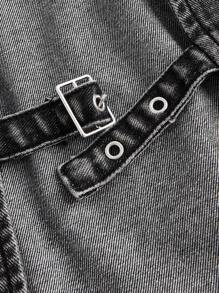 ROMWE PUNK Plus Pocket Patched Denim Vest Top Without Tee - Black - View 4