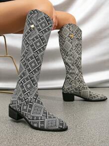 Women's High Heel Pointed Toe Knee-high Boots With Back Zipper