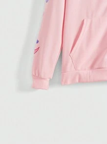 ROMWE X Care Bears Letter Heart Print Zip Front Hoodie - Pink - View 3