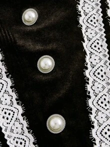 ROMWE PUNK 蕾絲拼接羊腿袖荷葉邊A字連衣裙 - 棕色 - 查看 4