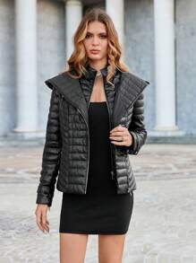 Anewsta Abrigo Acolchado Con Capucha Negra Para Mujer