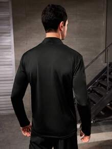 SHEIN Riding 男友风格男士撞色立领高尔夫衬衫