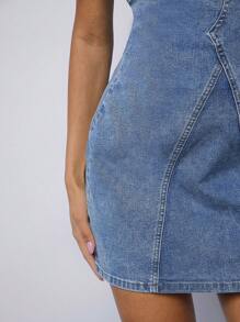 Washed Denim Strapless Dress