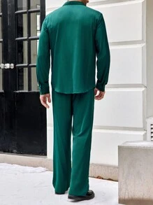 Manfinity Homme 男士翻領襯衫和褲子套裝 - 綠色 - 查看 6