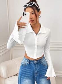 SHEIN EZwear Của phụ nữ Quần skinny Áo sơ mi Với chuông - trắng - Xem 6
