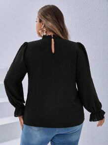 SHEIN VCAY Plus Size Keyhole Neckline Ruffle Sleeve Top - Black - View 4
