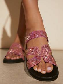 SHUZIA Women's Rhinestone Decorated Flat Sandals - Pink - View 5