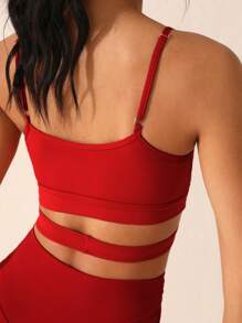 Lifespree Top deportivo de mujer de cuello redondo con cruce delantero liso - Rojo - Ver 2